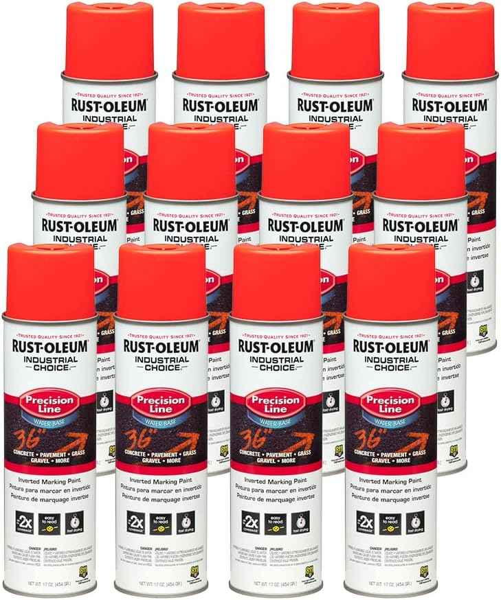 Fluorescent Orange Marking Spray Paint - Rust-Oleum 12 Pack, 17 Oz Inverted Solvent-Based