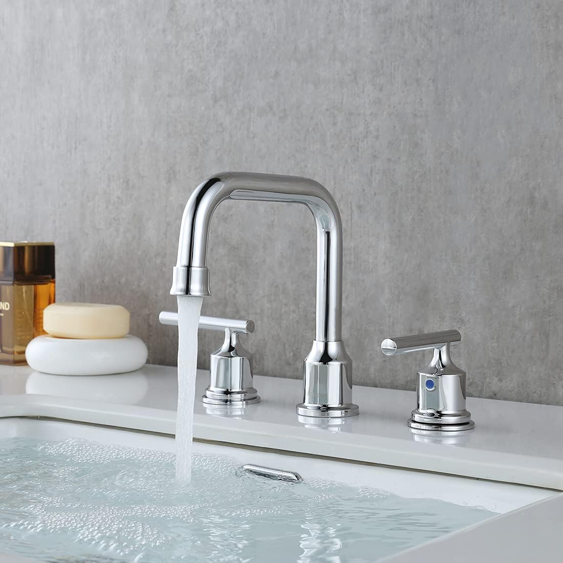 Brushed Nickel 8-Inch Widespread Bathroom Faucet with 360° Swivel Spout - Modern 2 Handle Lavatory Sink Fixture