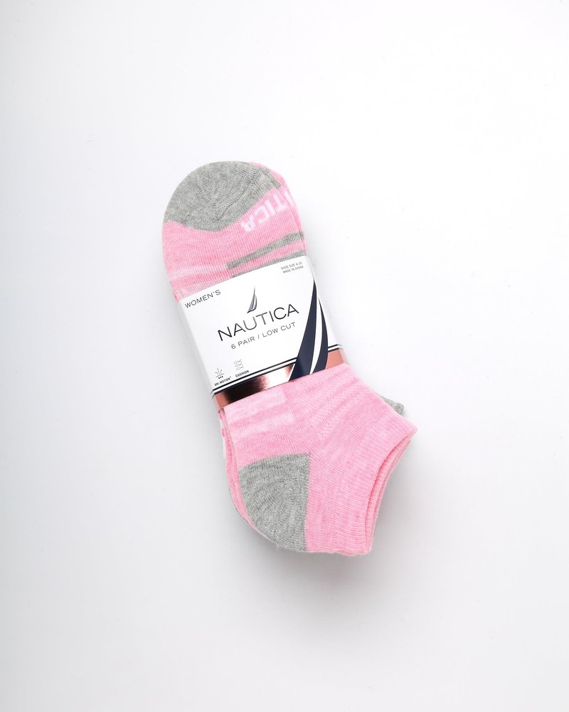 Nautica Womens Low Cut Socks - 6 Pack Breathable Mesh Cushioned Athletic Performance No Show Socks for Women, Size 4-10, Pink/White/Grey