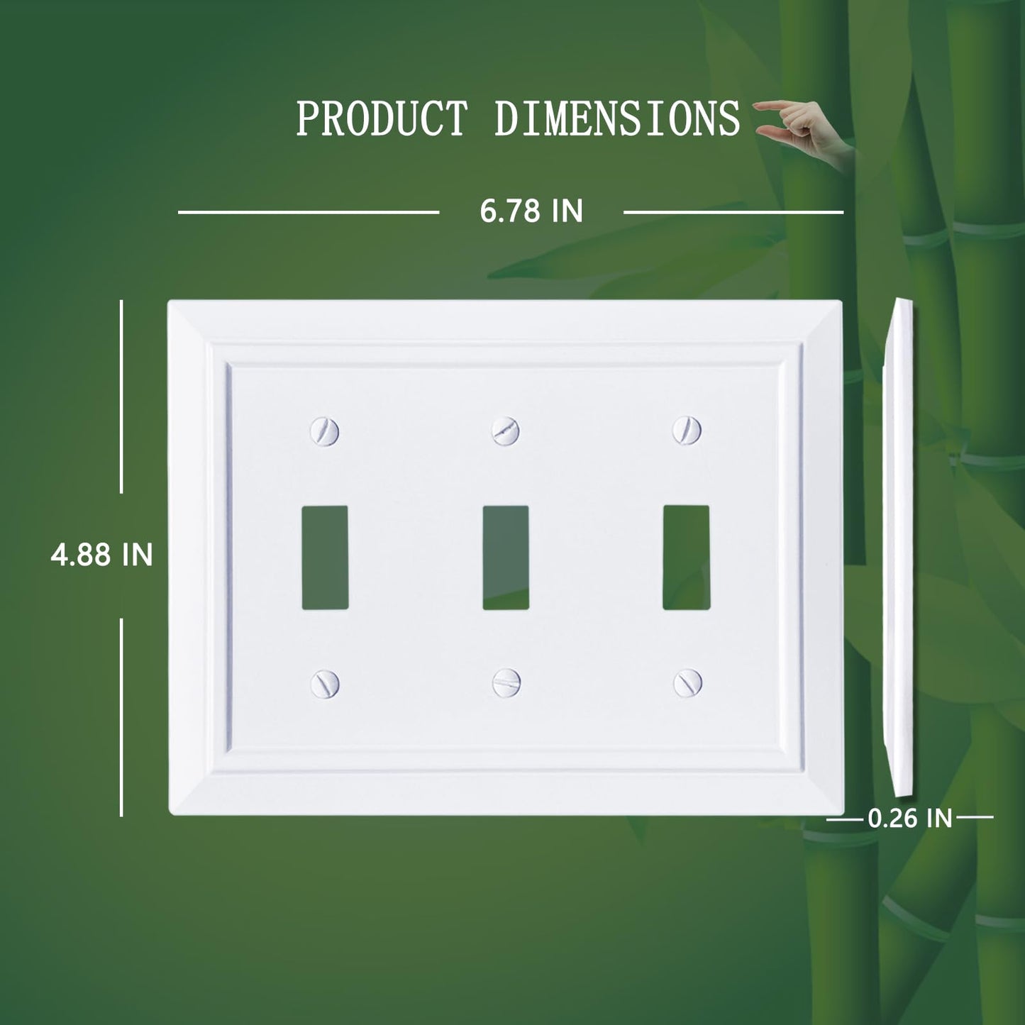 FunKiim Classic Architecture Wall Plates,Light Switch covers, Electrical Outlet Covers, Duplex receptacle wall plates,Mid Size Bamboo Fiber Material Switch plates Pure White (3 Gang Toggle 1PK)