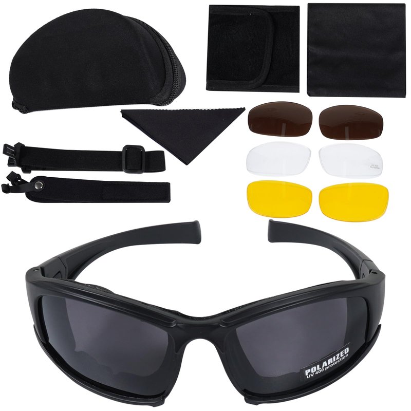 Unifizz X7 Army Sunglasses Military Tactical Goggles Polarized Lens Glasses Unisex Black with 4 Lens kit For Training