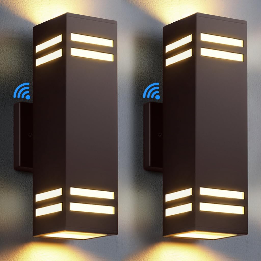 Modern Outdoor Wall Lights - Dusk to Dawn Square Matte Black Sconce with Bulbs, Aluminum Anti-Rust Up & Down Lighting for Porch & Garage