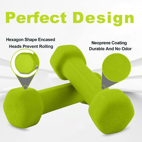 Saorzon Dumbbells Set of 2 Exercise Fitness Dumbbell for Home Gym Free Weights Hand Hex Dumb Bells Green 5LB