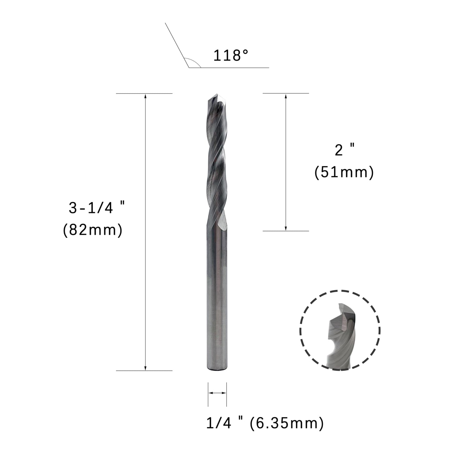 1/4" Solid Carbide Jobber Drill Bits with Straight Shank and 118° Point Angle, Made from K20 Tungsten Carbide,Applications: for Stainless Steel Alloy Metal, 5-Piece