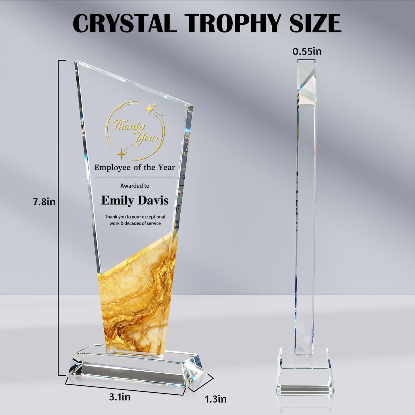 Personalized Crystal Trophy Award - Custom Plaque Award with Text Logo Photo - Awards and Trophies for Farewell Retirement, Employee Recognition - Thank You Gifts for Boss Employee Teacher