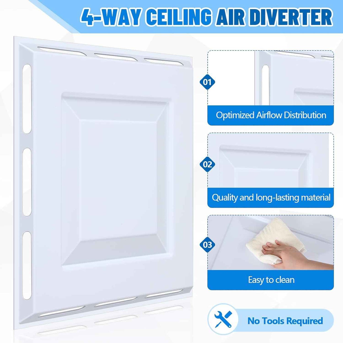 24x24 Ceiling Vent Deflector - 4-Way Air Diverter for Drop Ceilings, No Tools Needed