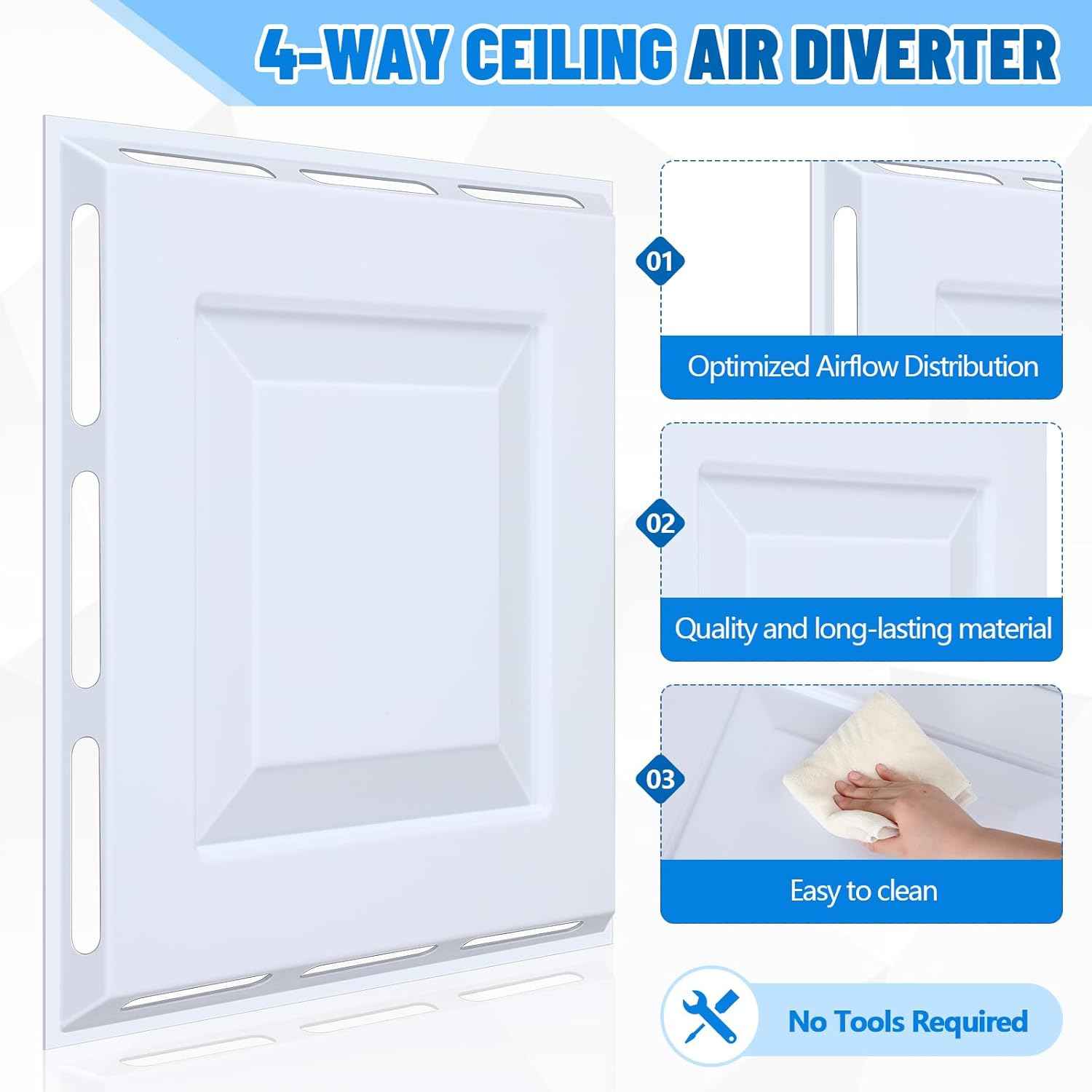 24x24 Ceiling Vent Deflector - 4-Way Air Diverter for Drop Ceilings, No Tools Needed