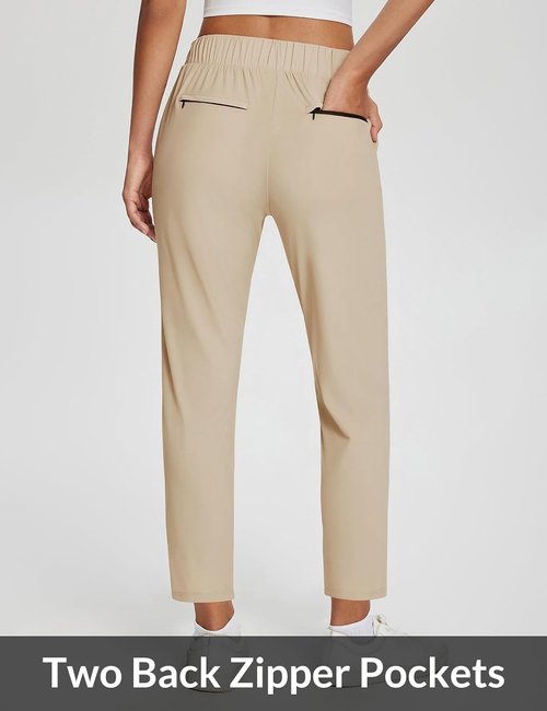 Baleaf Women's Travel Pants - Lightweight Stretch with Zipper Pockets | Petite Ankle Design for Golf & Business Casual