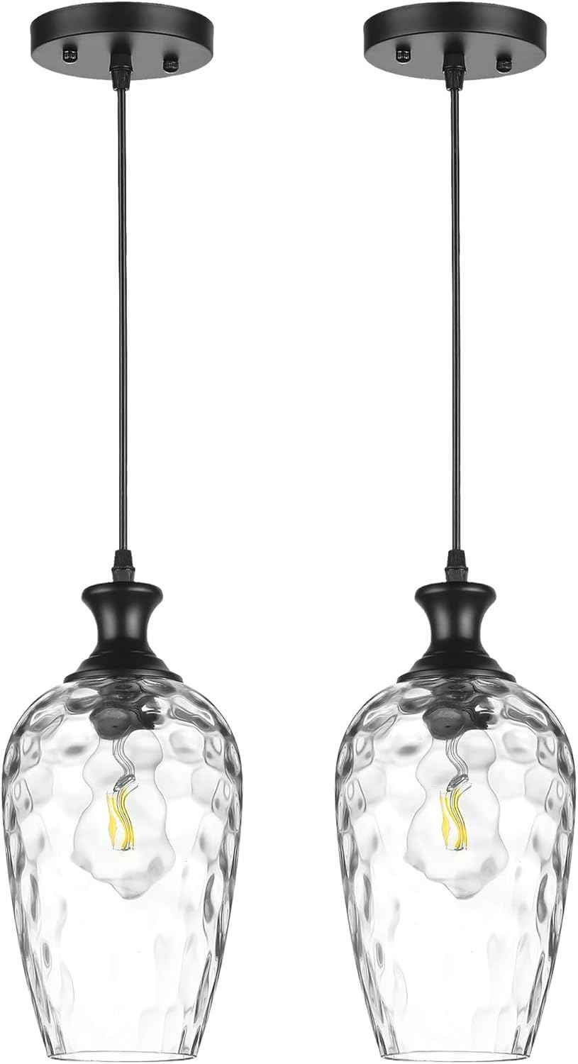 Brushed Nickel Glass Pendant Light Fixture - Modern 1-Light Hanging Lamp for Kitchen Island & Dining Room
