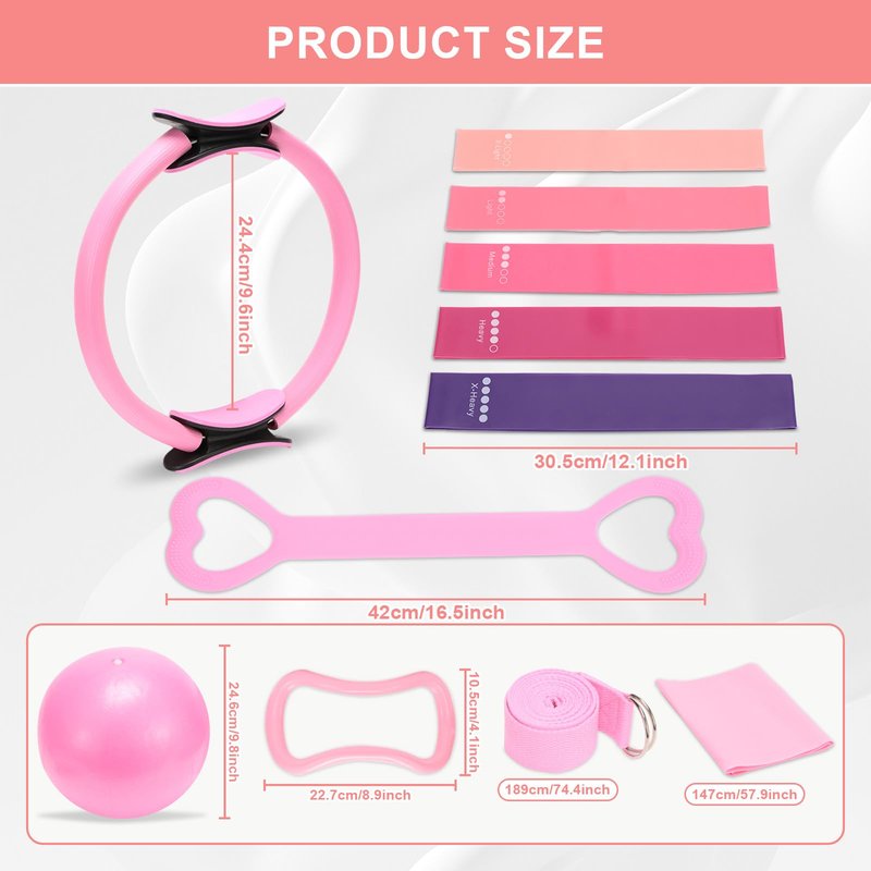 CARDOBIR Pilates Equipment for Women 18 PCS at Home Pilates Kit 12" Pilates Ring Set for Beginners Home Workouts (Fashion)