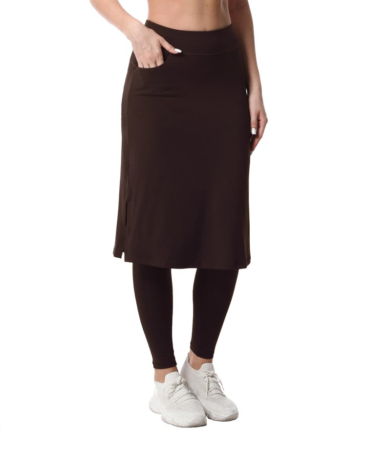 Women's Modest Long Skirt with Attached Leggings Pockets Midi Cover Up Workout Skirted Pants db m Deep Brown