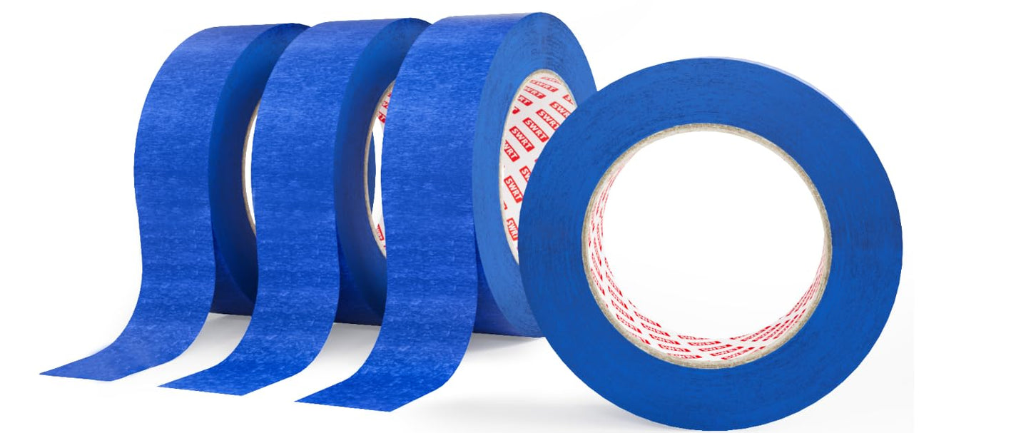 SWRT 1 Inch x 55 Yards x 4 Rolls (220 Total Yards) Premium Blue Painters Tape - Upgraded Adhesive Masking Tape, Paint Tape, Multi-Surface Blue Tape for Painting, No Residue, Easy Removal, Trim, Crafts