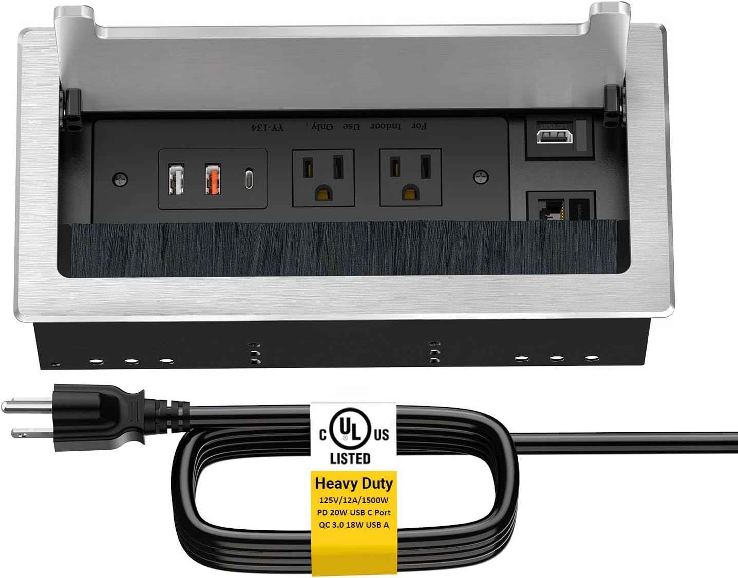 Power Hub Conference Table Connectivity Box - HDMI, USB-C, USB-A & AC Outlets