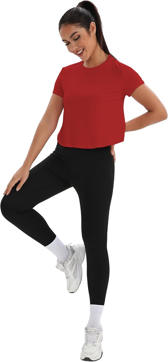 Mippo Women's Workout Tops - Short Sleeve Yoga Shirts for Athletic Gym & Running | Loose Fit Crop Top