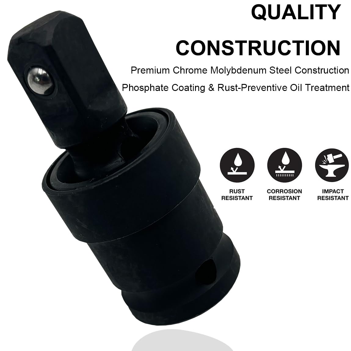 Resze 3PCS Universal Joint Swivel Socket Adapter Set (1/4", 3/8", 1/2"), 360° Rotating, Chrome-Plated Steel, Universal Fit, Anti-Slip Design - Heavy-Duty Automotive & DIY Mechanics Tool Kit