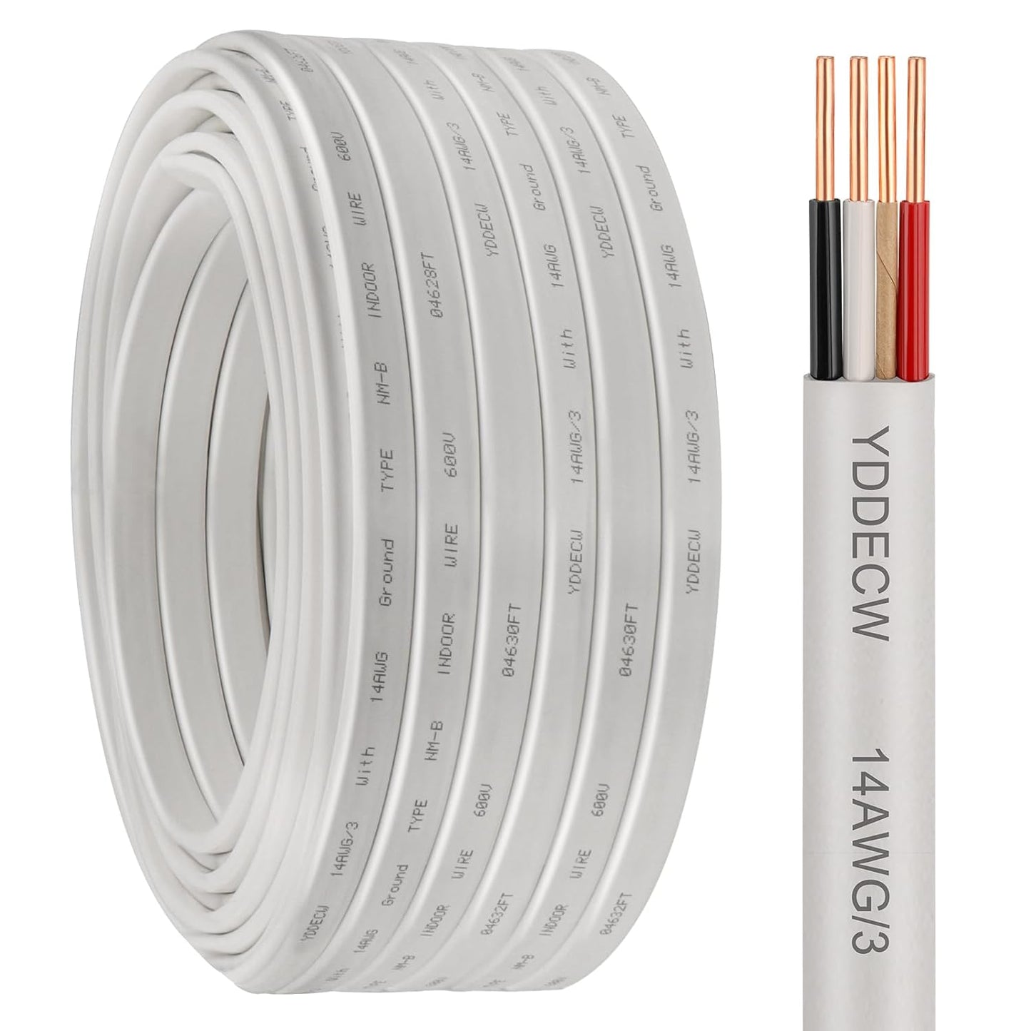 14 Gauge NM-B Wire with Ground - 50FT Pure Copper Indoor Electrical Cable for Outlets & Switches