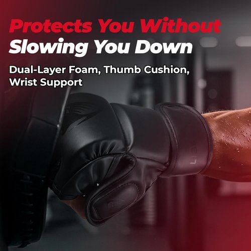 LIBERLUPUS MMA Gloves - Open Palm Sparring Gloves for Grappling & Kickboxing - Durable Synthetic Leather with Wrist Support