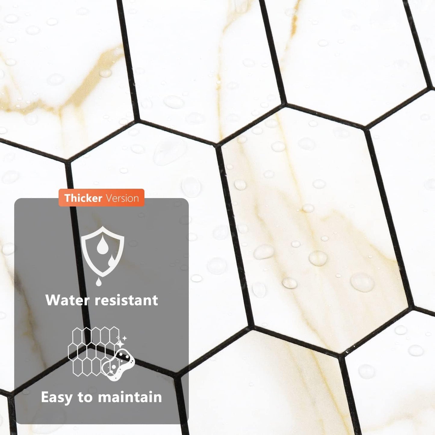 Glossy Wood Grain Peel and Stick Backsplash Tile - 10 Sheets Hexagon Mosaic for Kitchen & Bathroom, 12.4 x 12 Inch