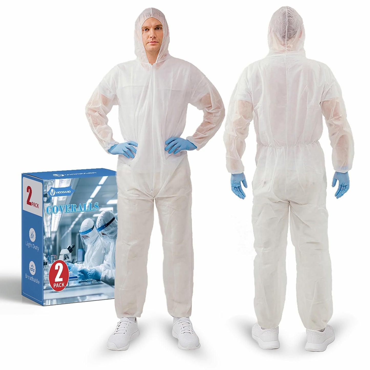 VVICOGARD 2 Pack Hazmat Suits,10 Colors Options Disposable Protective Coveralls, Paint Suit with Elastic Wrists Ankles and Hood