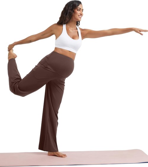 MathCat Women's Maternity Yoga Pants - Over The Belly Wide Leg Design | Soft & Stretchy Comfort