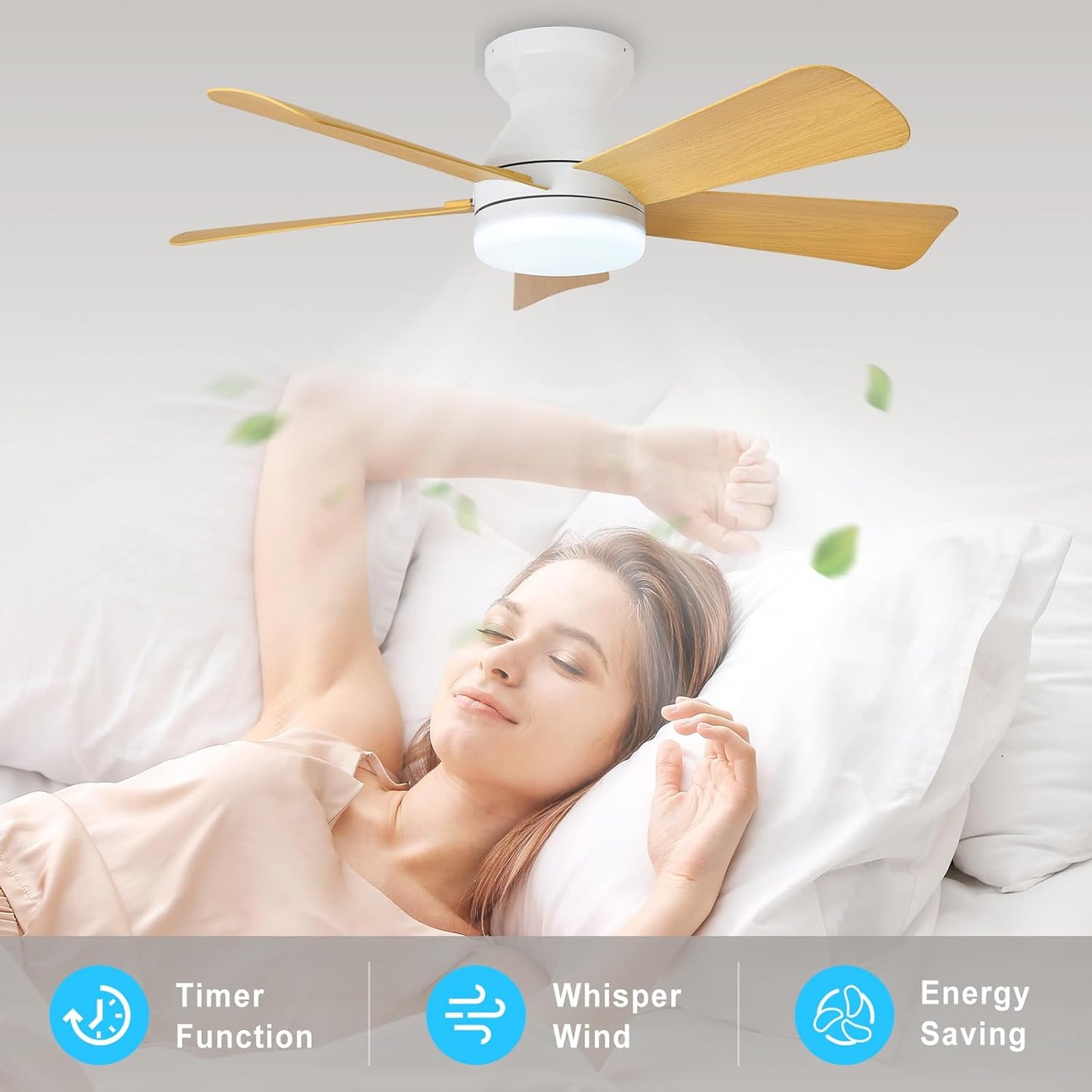 42-Inch Modern Black Ceiling Fan with Light & Remote - Dimmable Low Profile, 5 Reversible Walnut Blades, 6 Speeds for Indoor/Outdoor Use