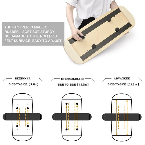 BECAPRO Balance Board Trainer, Wooden Balance Board with Adjustable Stoppers -3 Different Distance Options-Balance Exercise Equipment for Fitness Work