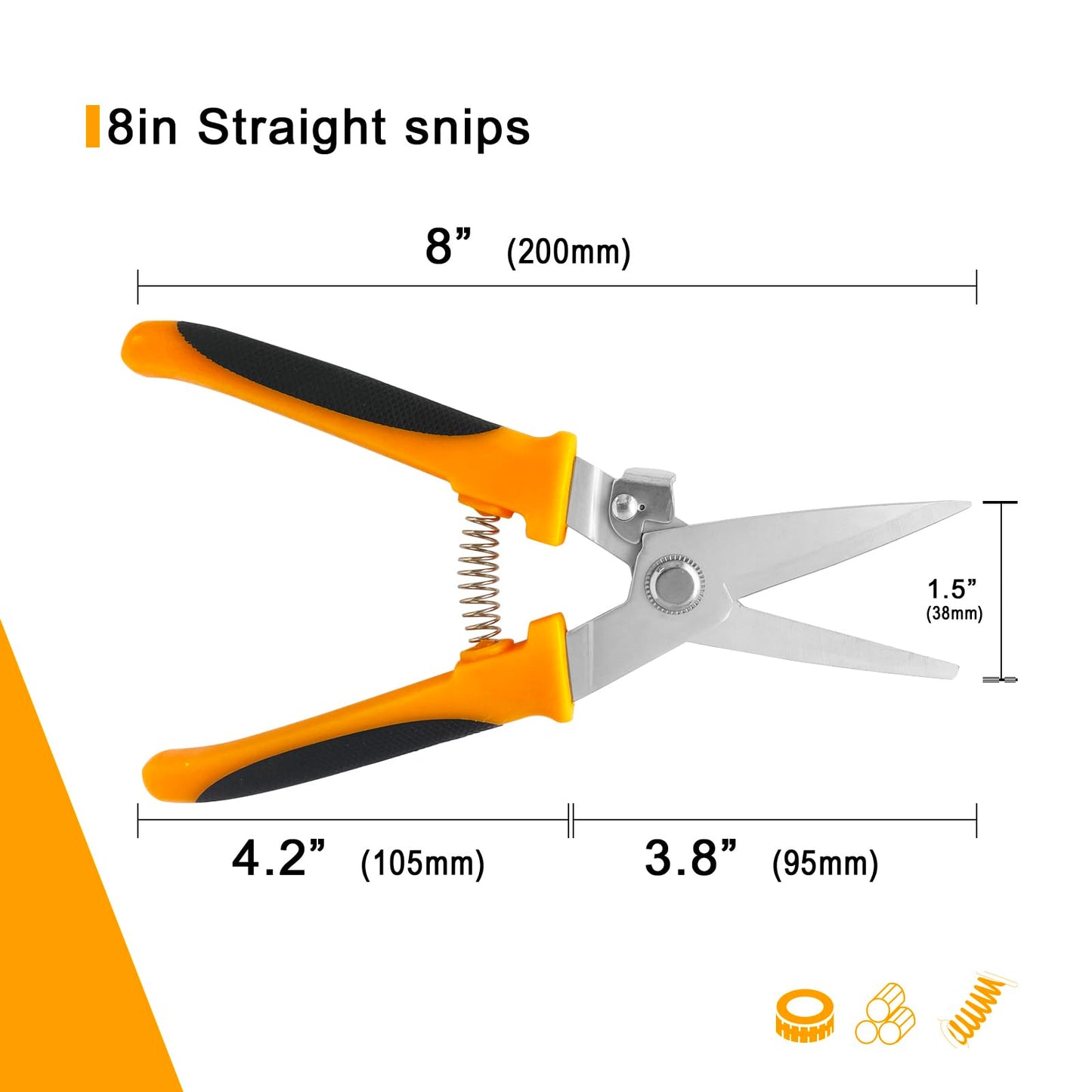 8" Aviation Tin Snips for cutting metal sheet,Heavy Duty Scissors with Safety Lock,Metal Snips cut wires,cardboard,branches,light metal,plastic zip ties,Fabric
