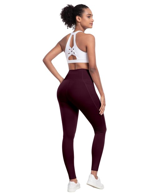 LZYVOO Leggings with Pockets for Women, 6 Packs Soft High Waisted Tummy Control Workout Yoga Pants(3BlackGrayBrownCassis-M)