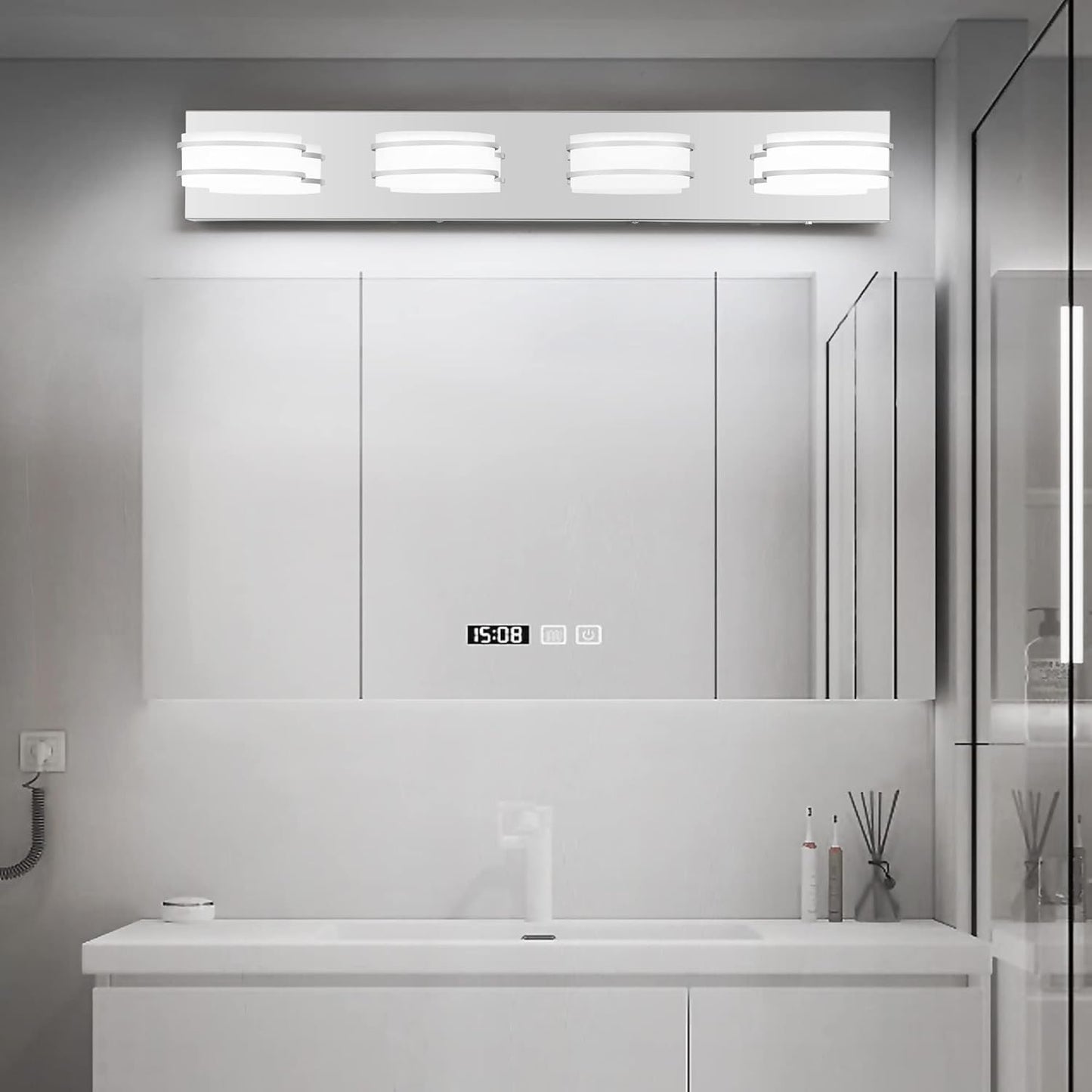 LED Chrome 3-Light Dimmable Bathroom Vanity Light Fixture - Modern Acrylic & Stainless Steel Over Mirror Lighting
