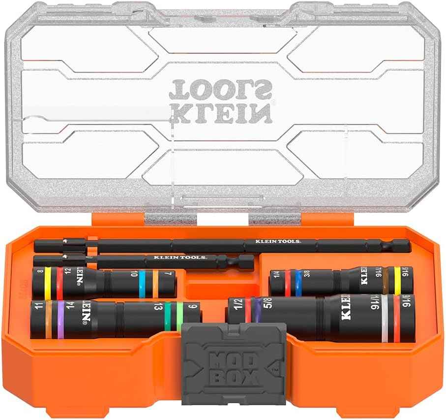 Klein Tools KNECT Quad Socket Set - 4-in-1 Color Coded, Heavy-Duty SAE Impact, 12 Sizes