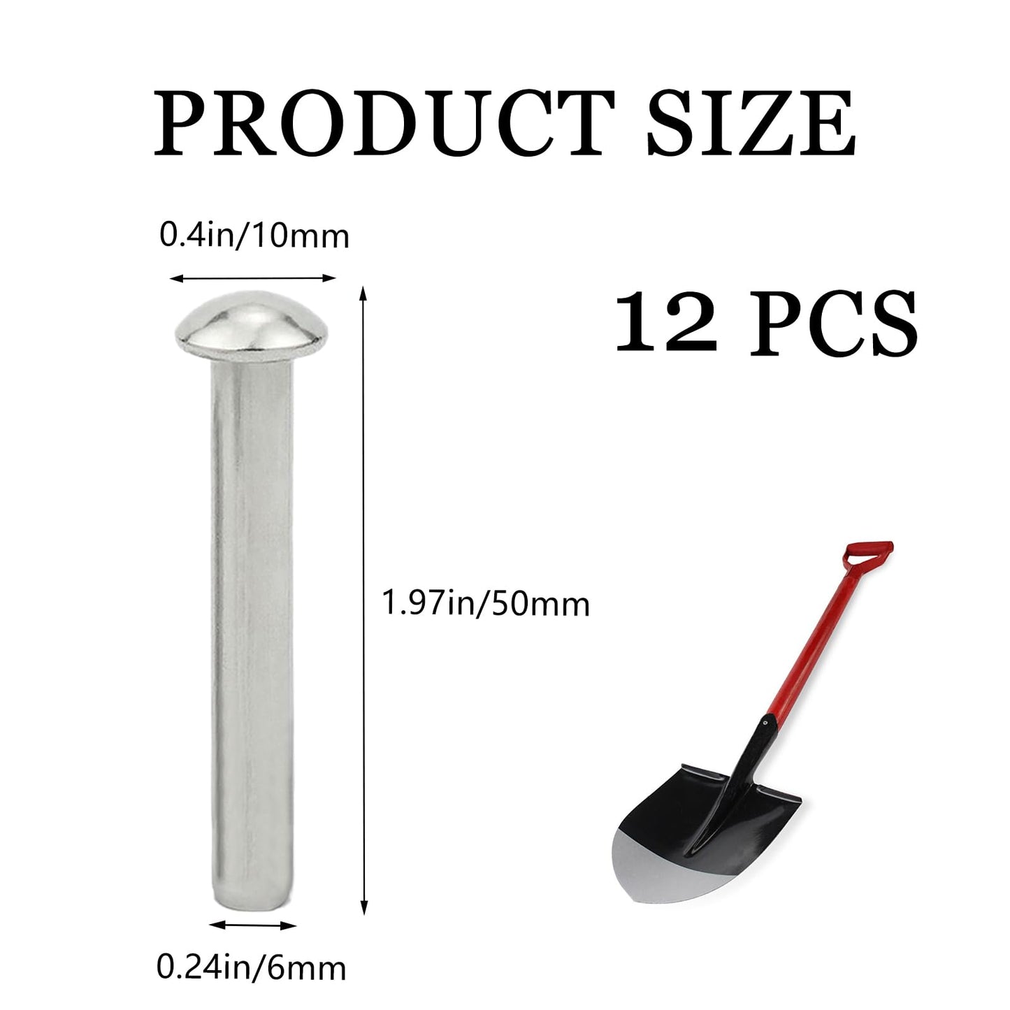 12 PCS Rivets for Spade Handle, 304 Stainless Steel Shovel Rivets Shovel Handle Replacement Rivets Half Round Head Rivet for Garden Shovel 50x6mm