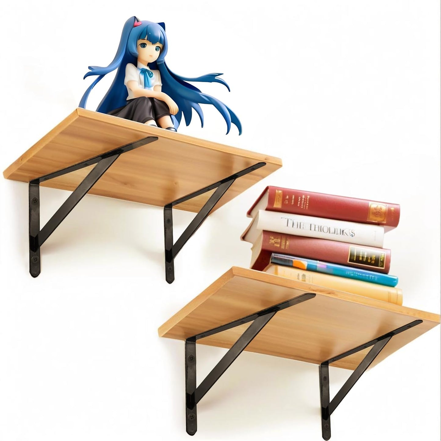 4 Pack Heavy Duty Shelf Brackets,5 in X 8 in Metal L Wall Mount Brackets for Floating Shelf,90 Degree Triangle Iron Supports for Shelves,Black