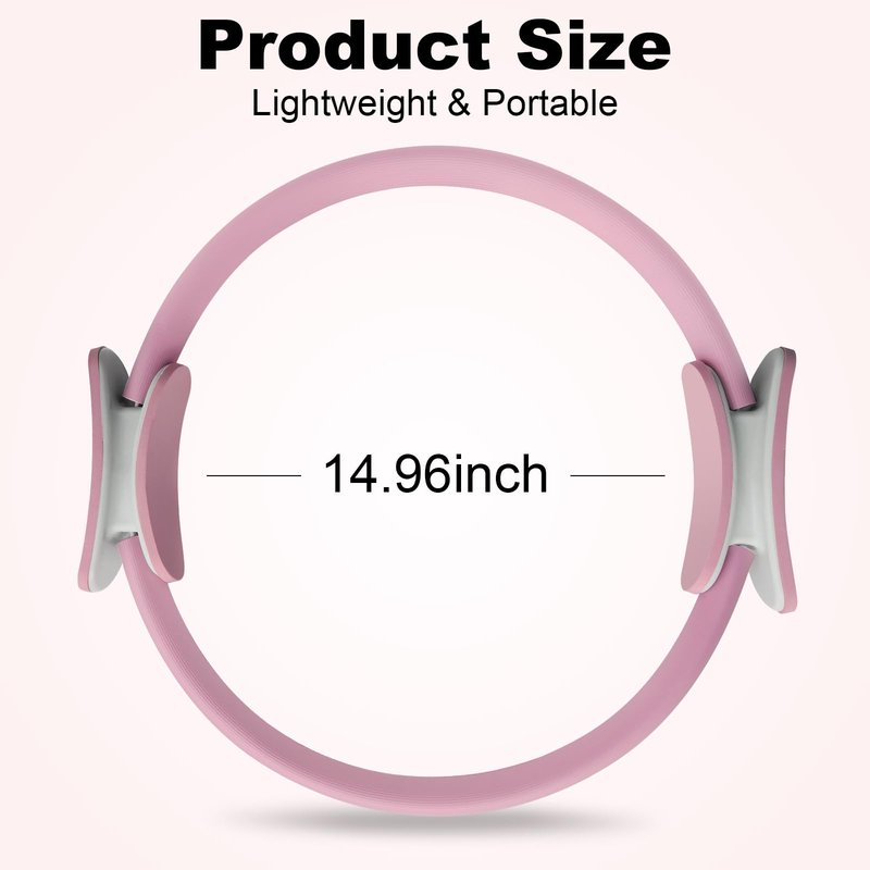 Pilates Ring 15 Inch Magic Circle Ring, Dual Padded Handles Pilates Rings Circle, Adjustable Yoga Ring, Strength, Flexibility, Body Toning, Pilates Fitness Equipment for Home Gym Exercise Pink