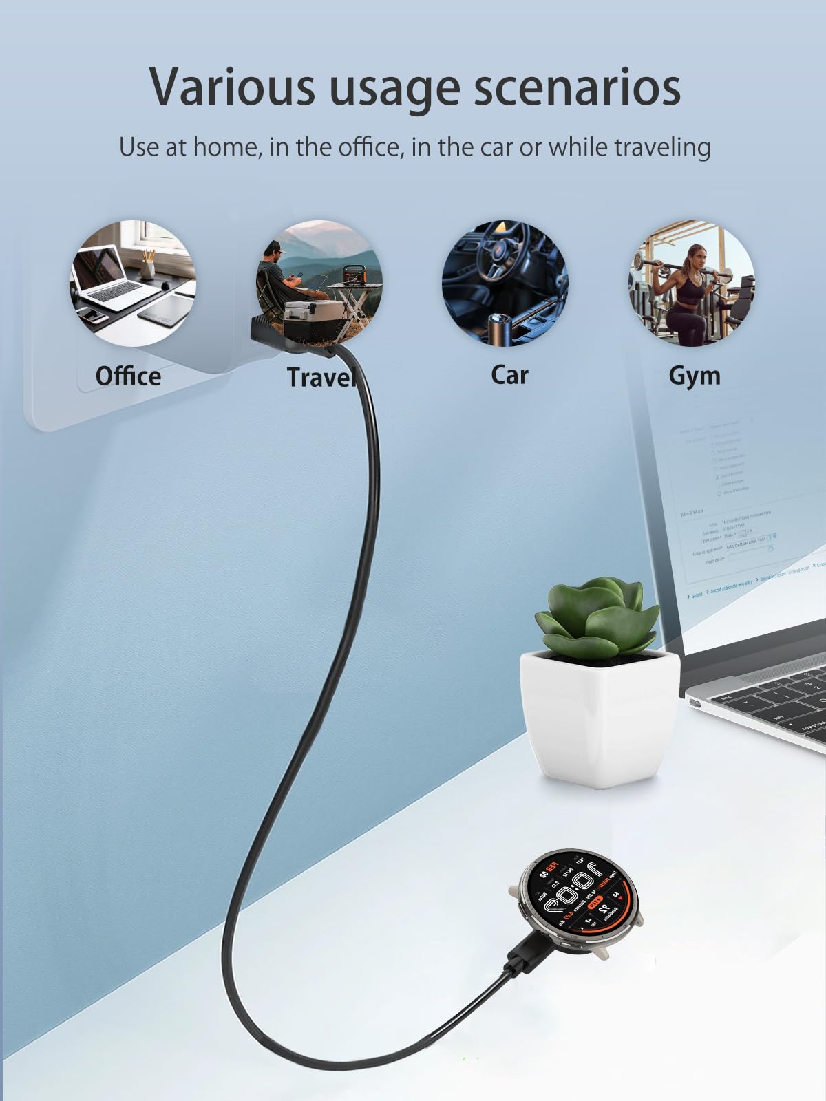 Charger for Amazfit Active 2/Active 2 Square,NOUKAJU Magnetic USB Charging Cable 3.28ft/1m,Charger Cable Replacement for Amazfit Active 2 Smart Watch(Black)