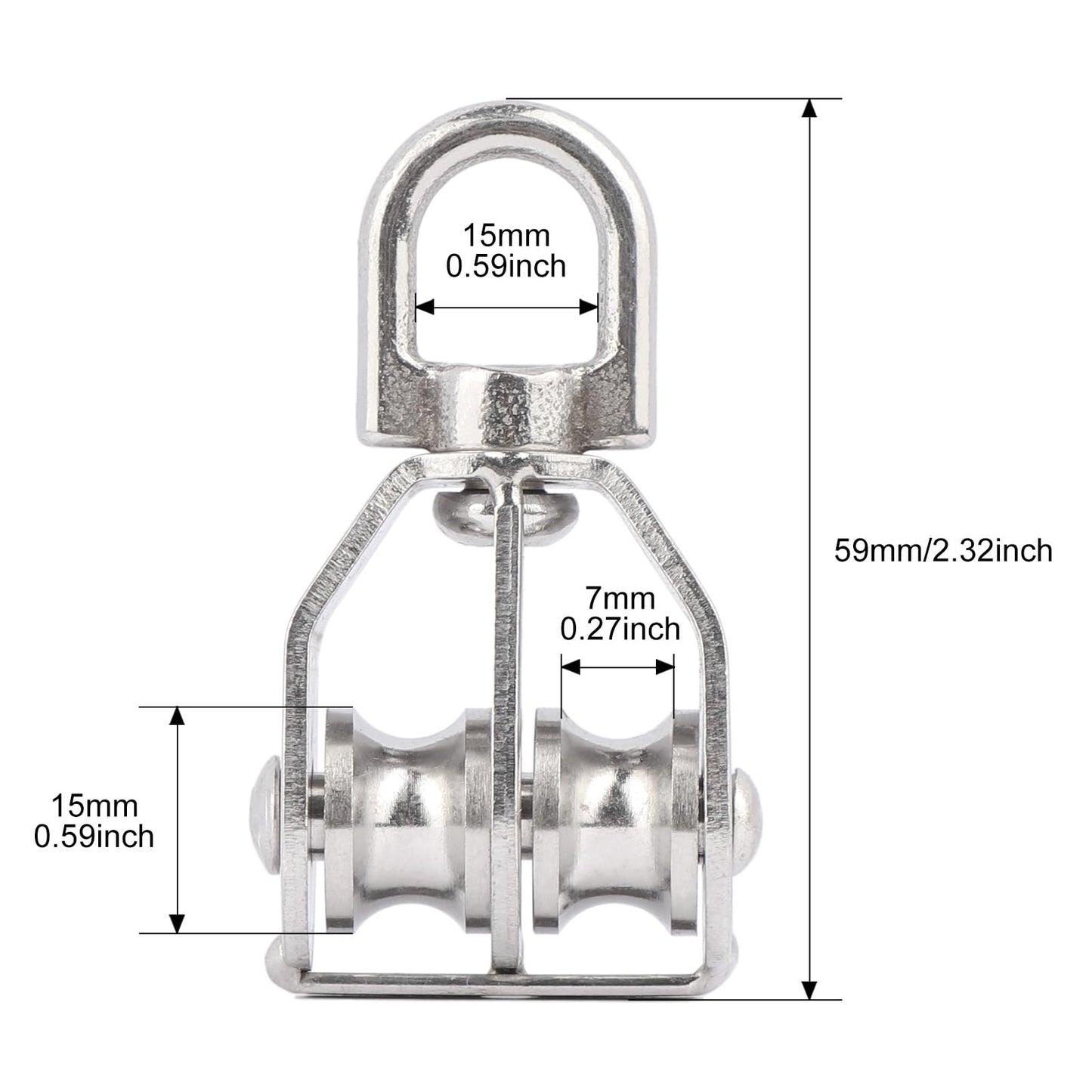 LordHardware 2PCS M15 Double Sheave Pulley Block 304 Stainless Steel Lifting Crane Swivel Hook