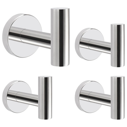 Livabber Bathroom Towel Hooks, 304 Stainless Steel Robe Shower Hooks Wall Mounted, Heavy Duty Towel Hangers for Bathroom Kitchen Bedroom (4 Pack, Chrome)