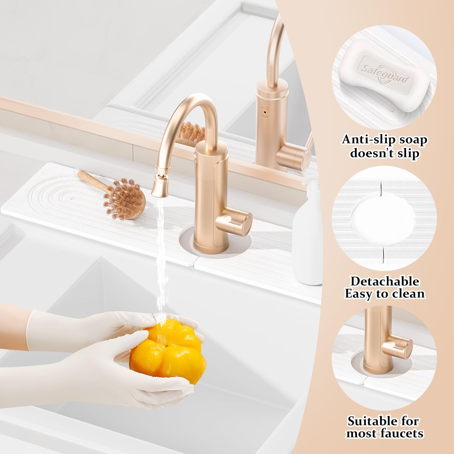 CXGMYLZZ Faucet Mat for Kitchen Sink ,Water Absorbing Stone Tray for Sink,15.7 inches Long Diatomite Fast-Drying Faucet Mat, Faucet Splash Guard for Bathroom Counter