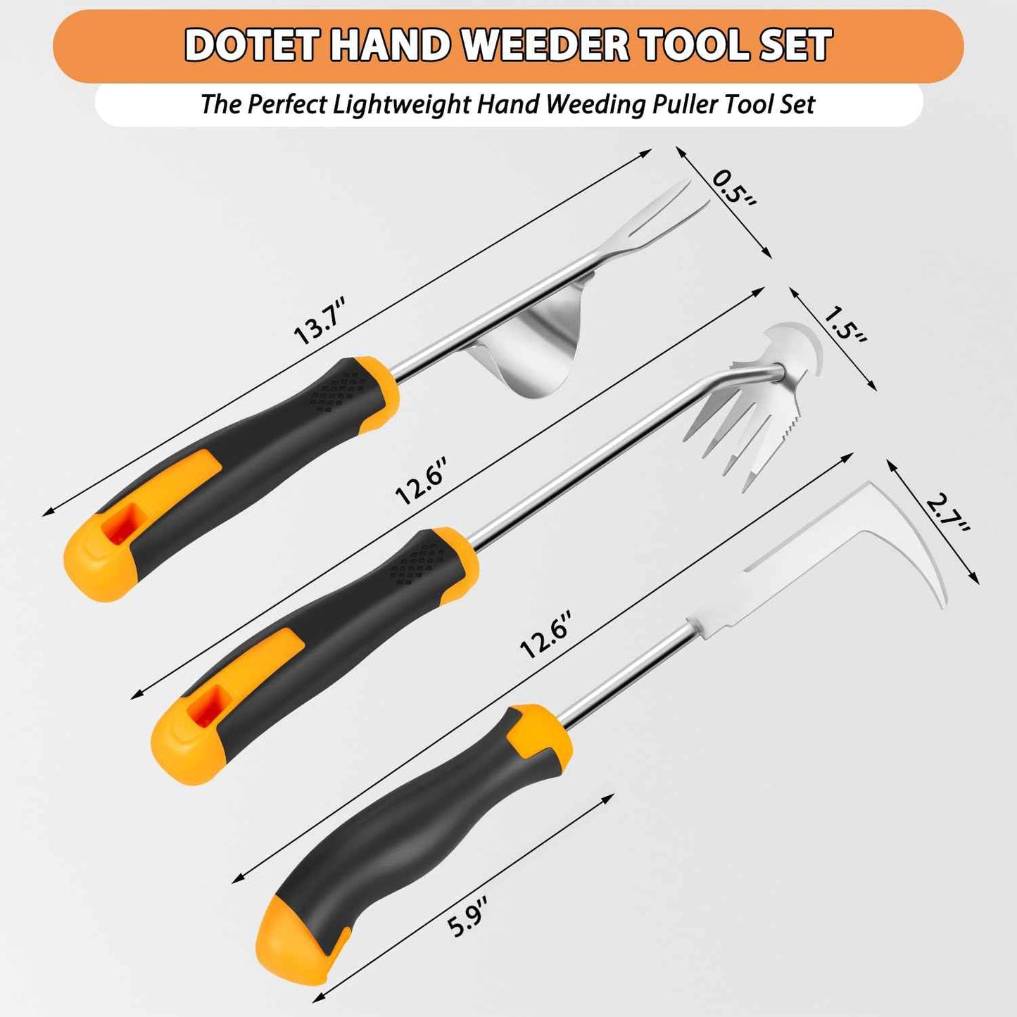Dotet Garden Uprooting Weeding Tools - 3 Pack Hand Held Weeder Puller Tool Set, Rubber Handle, Weed Remover for Garden Farm Weeding