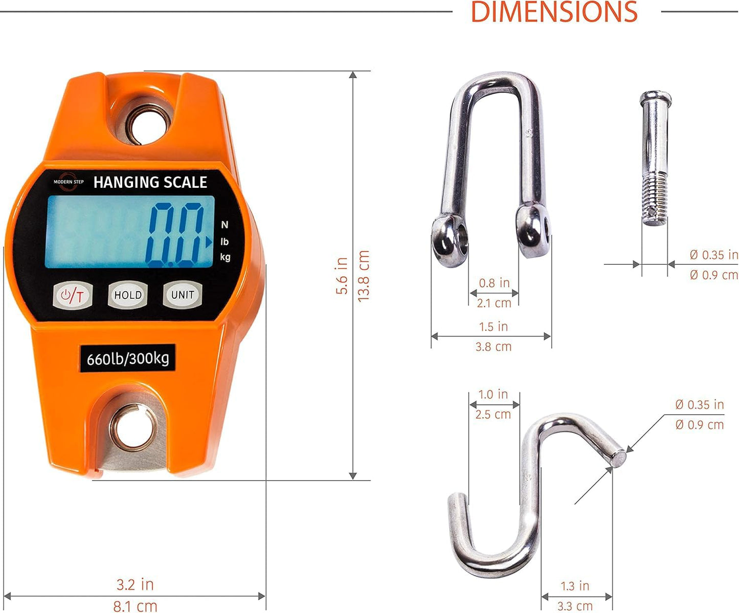 Skiennix Digital Hanging Scale - 660 LB Heavy Duty Waterproof Fish Scale | Portable Crane Scale for Luggage & Hunting