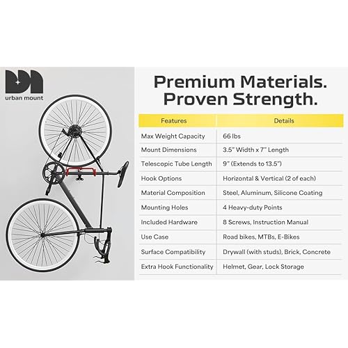 2 Pack Wall Mount Bike Rack Garage - Mountain Bike Wall Mount Horizontal Vertical Design with 66lbs Cap, Screws, Installation Manual - Secure Road Cycling Holder Storage, Bicycle Hanger for Home