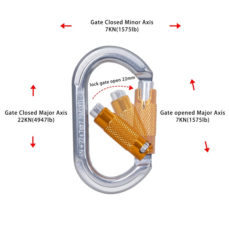 RESQT 22KN Auto Locking Climbing Carabiner Clips, Heavy Duty Climbing Carabiners Twist Lock, for Rock Climbing, Camping, Rappelling, Hunting, Rescue Equipment (22KN-3Pcs)