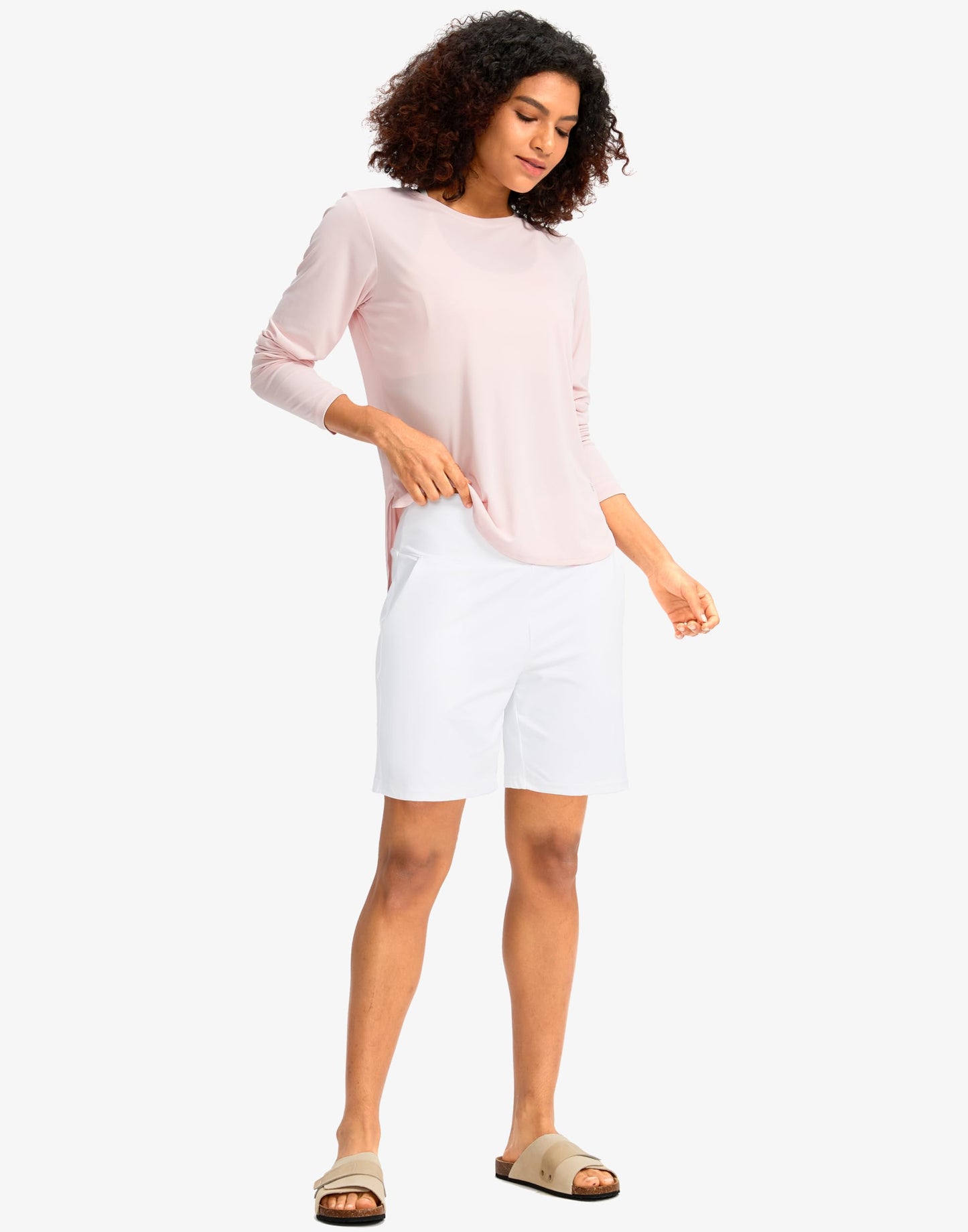 G Gradual Women's Bermuda Long Shorts with Pockets 7" High Waisted Knee Length Shorts for Women Walking Athletic Workout(White-L7,3XL)
