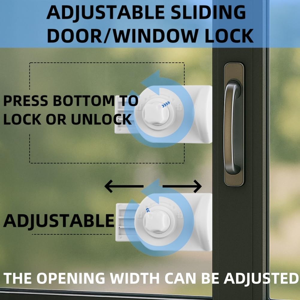 Adjustable Sliding Window Patio Door Lock Child Pet Proof Sliding Closet Door Lock for Kids Safety Foot Locks Work on Glass or Wood for Patio Bedroom Home and Office (2, White)