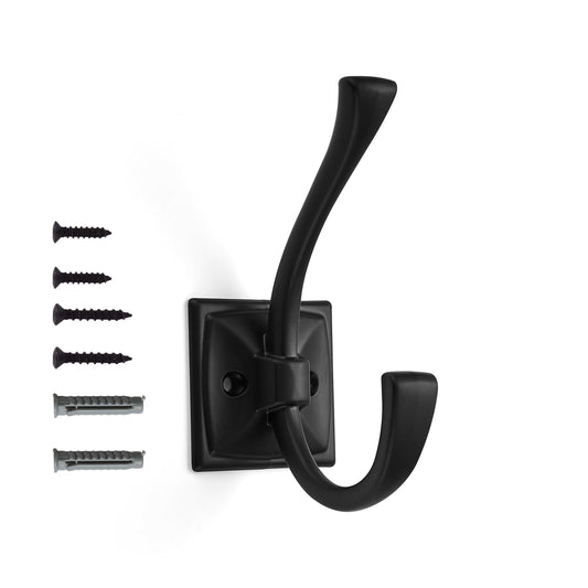 khtumeware Wall Hooks,5 Pack Coat Hooks Hardware Towel Hooks for Hanging Coats Black Robe Hooks Wall Mounted with Screws for Key, Towel, Bags, Cup.