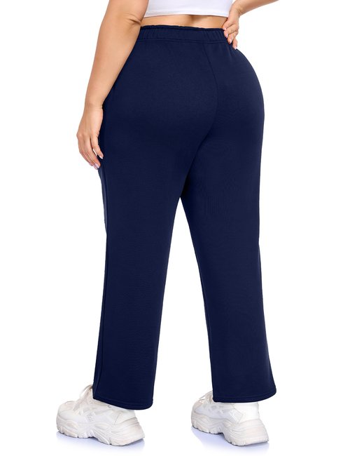 COOTRY Womens Plus Size Sweatpants Fleece Lined Wide Leg Baggy Lounge Athletic Sweat Pants 2025 Winter Fall Fashion Navy 3XL