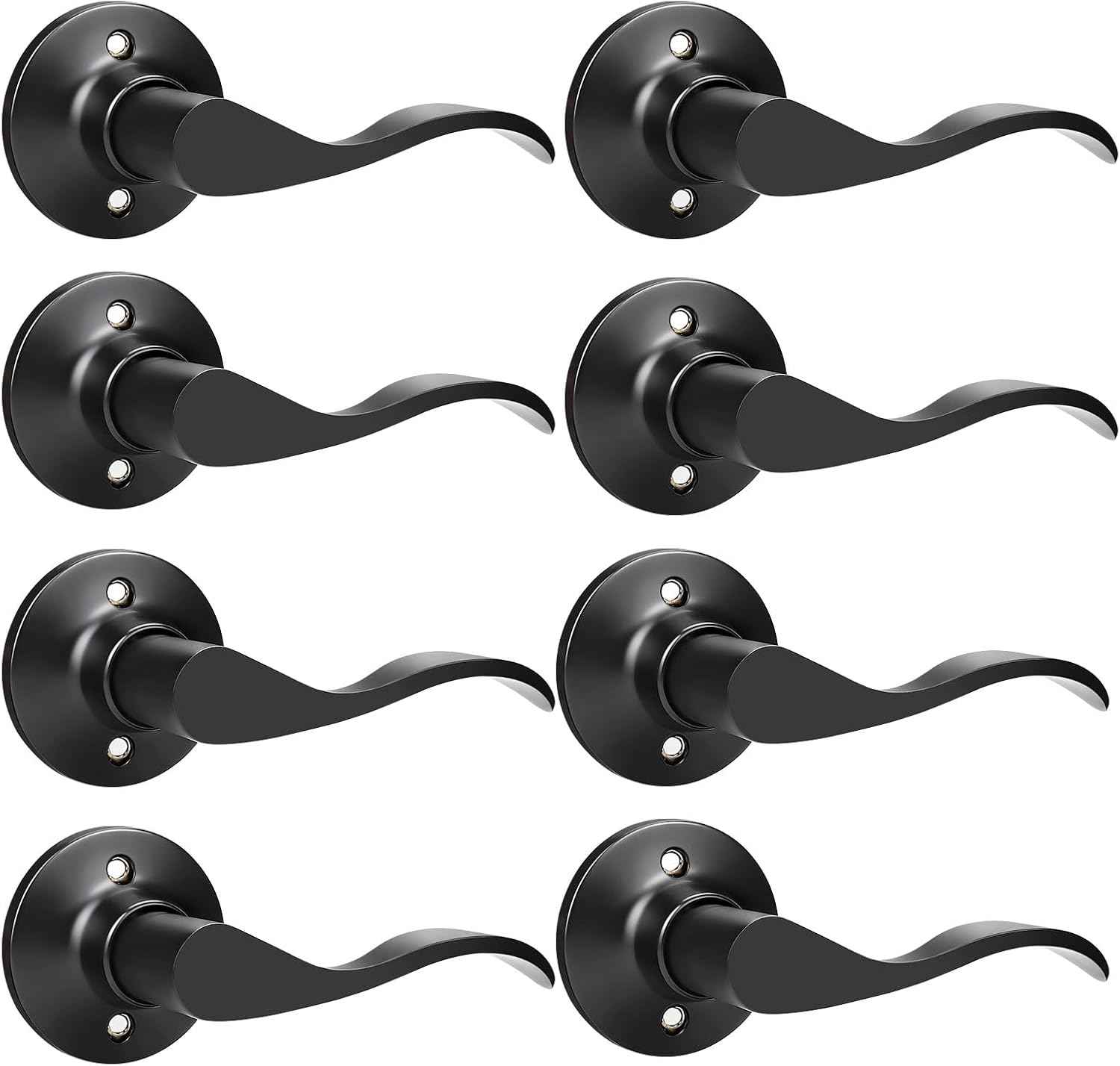 Black Privacy Door Levers - 6 Pack Keyless Modern Wave Handles for Bedrooms