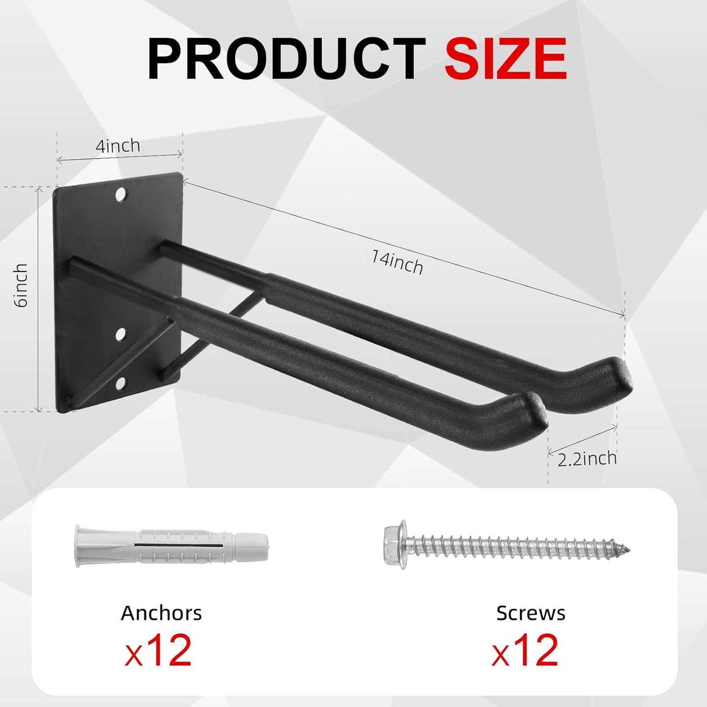 Heavy Duty Garage Hooks 4-Pack - 14" Steel Wall Mount Hangers for Tools, Tires & Ladders