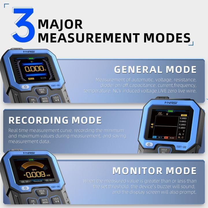 FNIRSI DMT-99 Rechargeable Digital Multimeter 9999 Counts TRMS - Auto-Ranging Volt Meter with Data Logging, NCV, Resistance, Capacitance & Frequency Testing