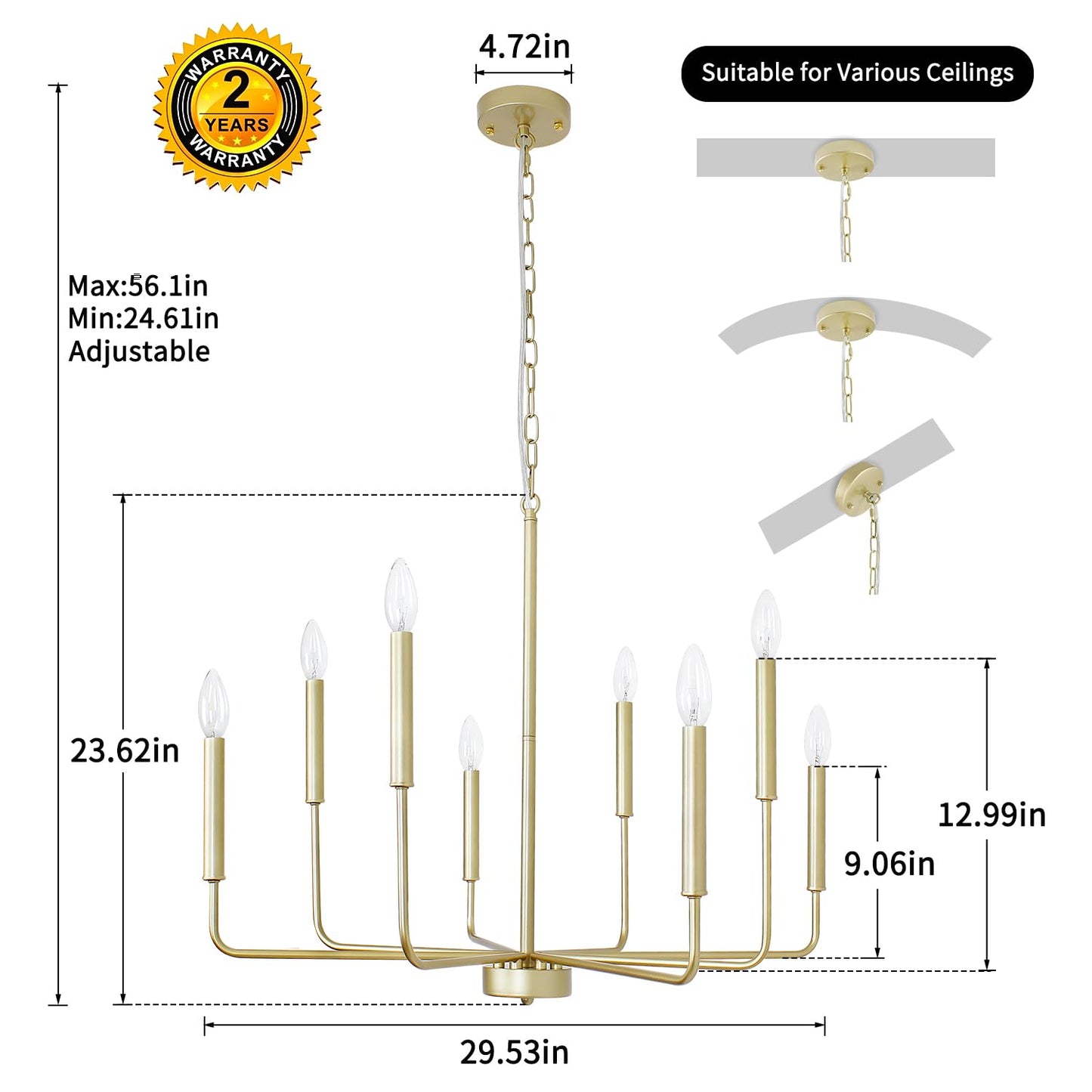 JWLUYN Gold Chandelier Light Fixture 8 Lights, Modern Farmhouse Chandeliers for Dining Room Light Fixture, Hanging Pendant Light Fixtures for Kithchen Bedroom Foyer Entryway