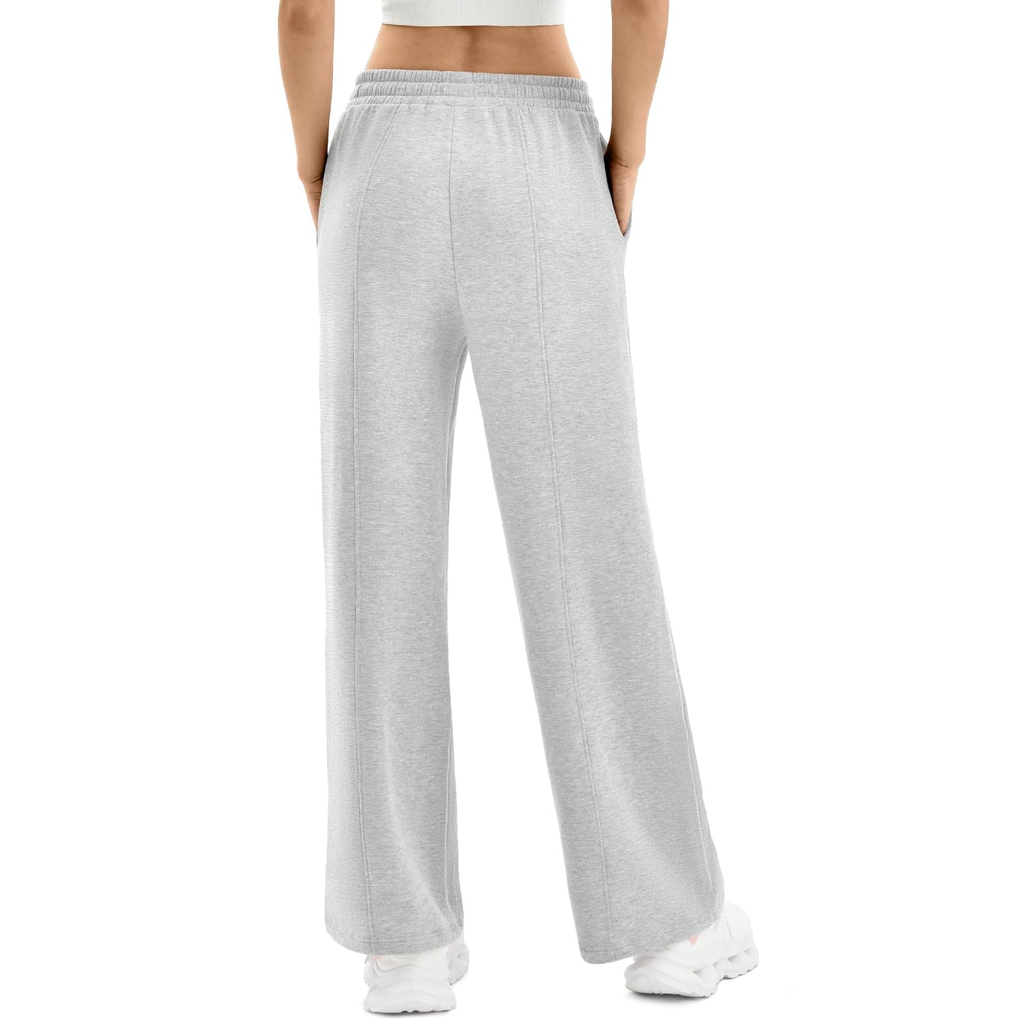 SINOPHANT Womens Wide Leg Sweatpants Baggy Lounge Pants with Pockets Fall Fashion Outfits 2026 Spring Drawstring Athletic Joggers M Light Grey
